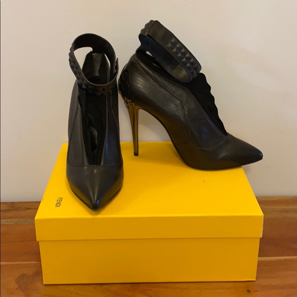 FENDI black booty with ankle strap size 8